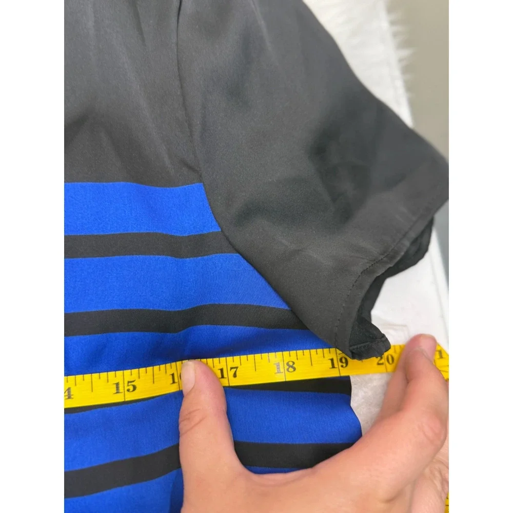 Michael Michael Kors Blue Black Stripe Blouse Medium Short Sleeve Colorblock Top